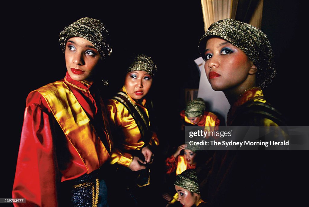 The Suara Indonesian Dancers, Acehnese body percussion dancers, wait backstage a