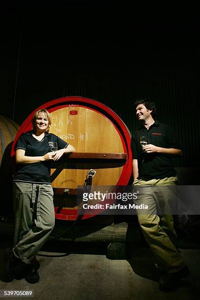 Winemakers Jane Donat and Daniel Binet, 20 September 2005. NCH GOOD TASTE Picture by PETER STOOP