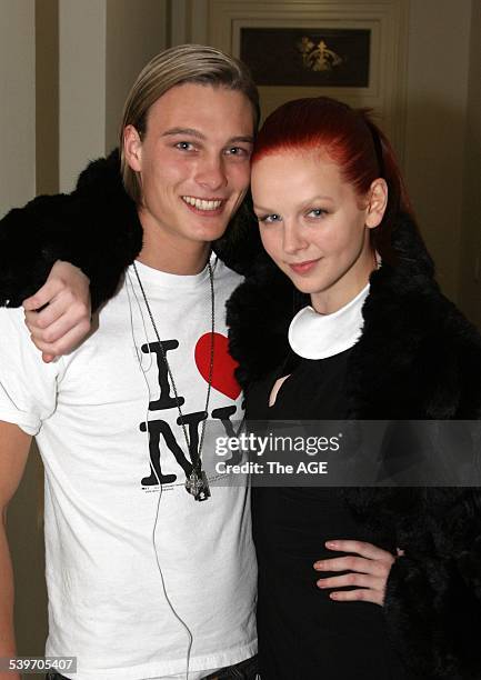 From left; Luke Wallace and Tiah Eckhardt at the David Jones Summer Collections launch at the Melbourne Town Hall. 18 August 2005 THE AGE NEWS...