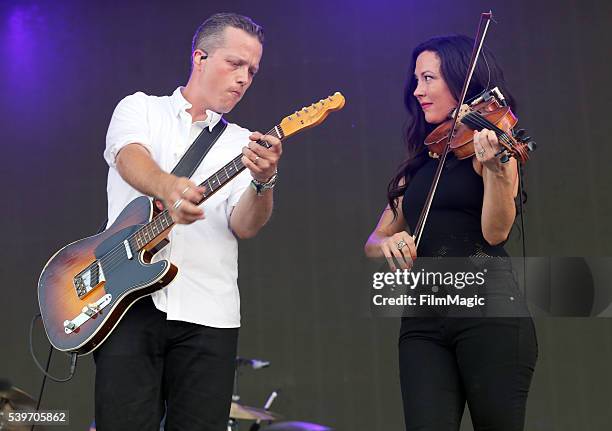 Recording artists Jason Isbell and Amanda Shires perform onstage at What Stage during Day 4 of the 2016 Bonnaroo Arts And Music Festival on June 12,...