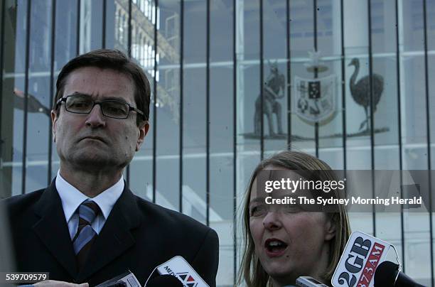 The Secretary of the ACTU Greg Combet and the Shadow Spokesperson for the Attoney General portfolio Nicola Roxon make their way to the High Court to...