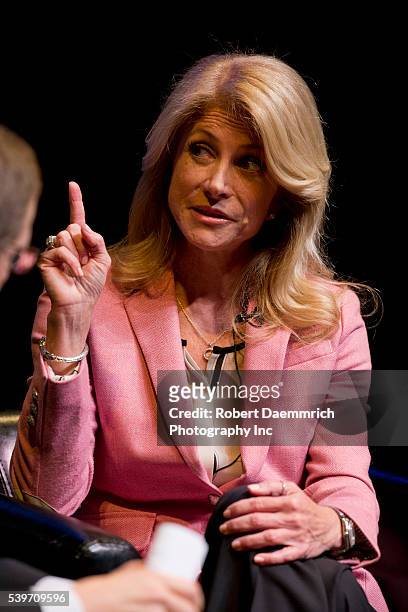 Texas Senator Wendy Davis speaks about the Texas governor's race with Evan Smith of the Texas Tribune two days after her Democratic primary victory....