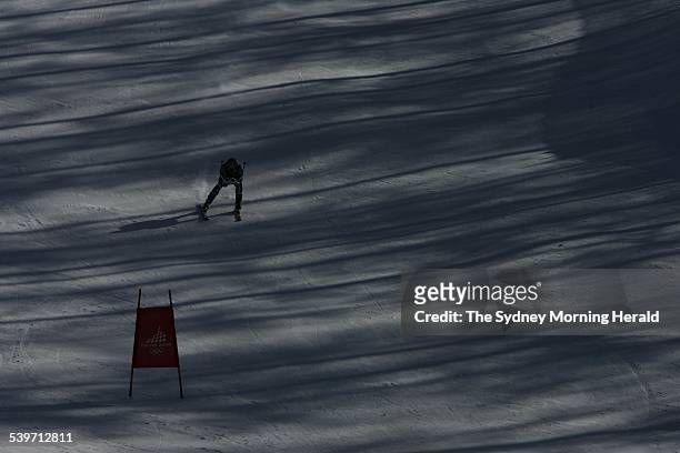 Jono Brauer in action at Sestriere Borgata during the Men's Downhill Skiing 1st training run during the 2006 Winter Olympics in Torino, Italy on 9...