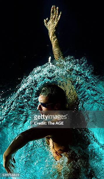 Age of Swimming 2007. How a champion is made... Ian Thorpe at a training session in Sydney. His arm span is 192 centimetres and he has size 17 feet....