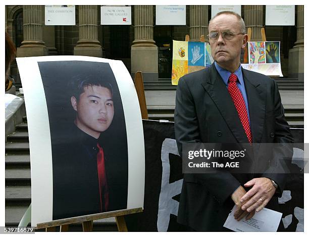 Nguyen Tuong Van. Lex Lasry QC stands beside a portrait Van Nguyen Tuong at the State Library, 18 November 2005. The AGE Picture by CRAIG ABRAHAM