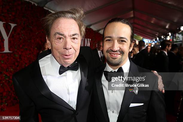 Andrew Lloyd Webber and Lin-Manuel Miranda attend 70th Annual Tony Awards - Arrivals at Beacon Theatre on June 12, 2016 in New York City.