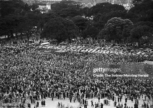 Day. Victory in the Pacific thanksgiving service in the Domain on Sydney following the subsequent end of the Second World War, 16 August 1945. SMH...