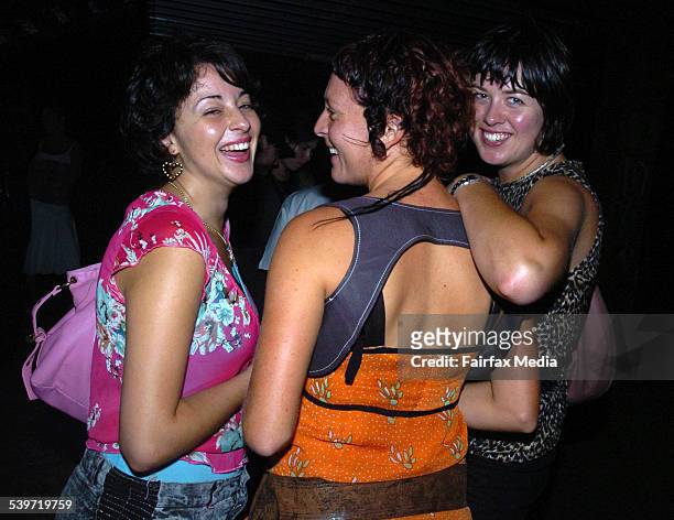 Tania Doria, Kim Hursky and Hayley Robertson at the Mercedes-Benz Start Up party, Walsh Bay, 2 February 2006. SHD Picture by JANIE BARRETT