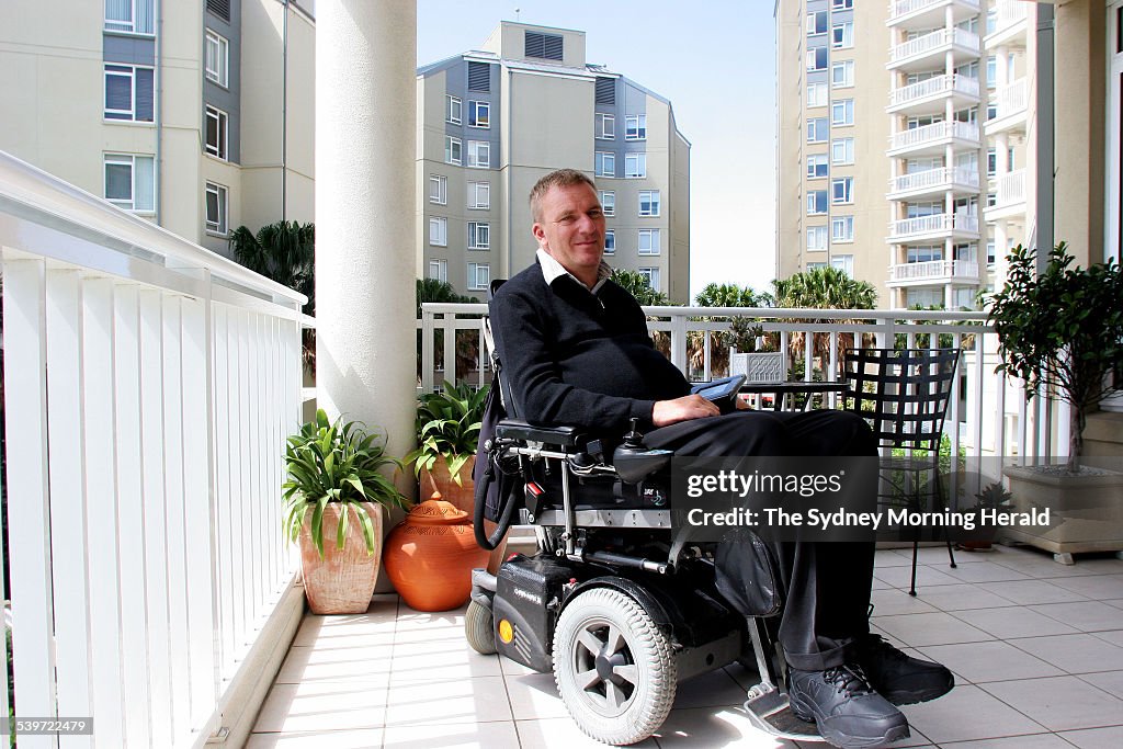 Mark Bagshaw who suffers a disability and is wheelchair bound operates a console