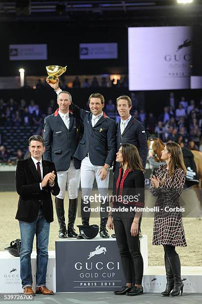 Delestre Simon with Chesall wins first place Gucci Gold Cup 155 cm, second place Delaveau Patrice with Leontine Ledimar Z H D C, the third step of...