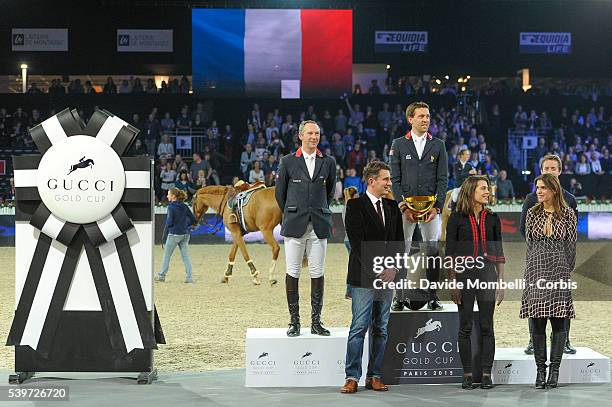 Delestre Simon with Chesall wins first place Gucci Gold Cup 155 cm, second place Delaveau Patrice with Leontine Ledimar Z H D C, the third step of...