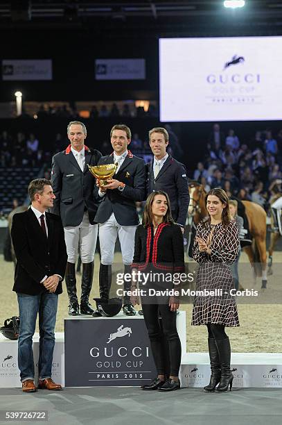 Delestre Simon with Chesall wins first place Gucci Gold Cup 155 cm, second place Delaveau Patrice with Leontine Ledimar Z H D C, the third step of...