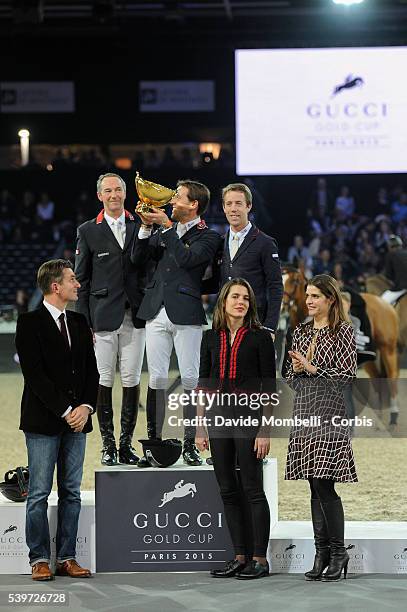 Delestre Simon with Chesall wins first place Gucci Gold Cup 155 cm, second place Delaveau Patrice with Leontine Ledimar Z H D C, the third step of...