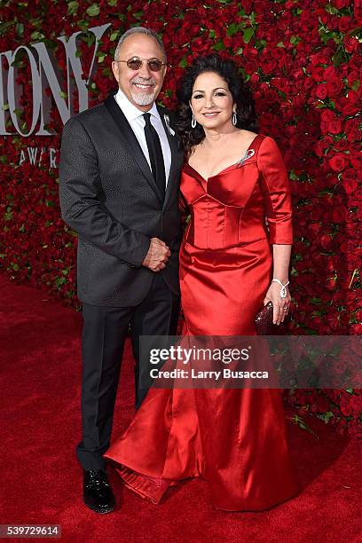 Emilio Estefan and Gloria Estefan attend the 70th Annual Tony Awards at The Beacon Theatre on June 12, 2016 in New York City.