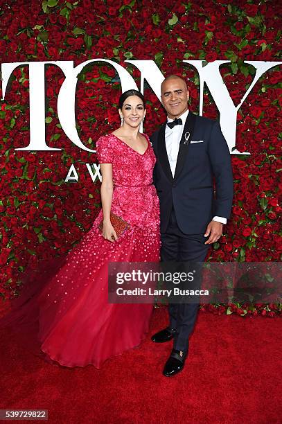 Actress Ana Villafane and Christopher Jackson attends the 70th Annual Tony Awards at The Beacon Theatre on June 12, 2016 in New York City.