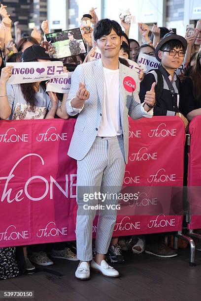 South Korean actor Jin Goo meets fans on June 12, 2016 in Hong Kong, Hong Kong.