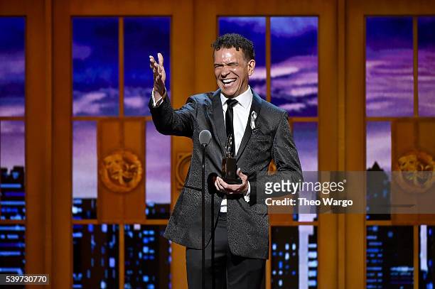 Actor Brian Stokes Mitchell speaks onstage to accept Isabelle Stevenson Tony Award during the 70th Annual Tony Awards at The Beacon Theatre on June...
