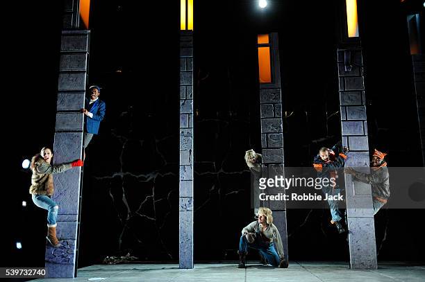 Artists of the company perform in The Opera Group's production of "Varjak Paw" at the Linbury Theatre Royal Opera House Covent Garden in London.