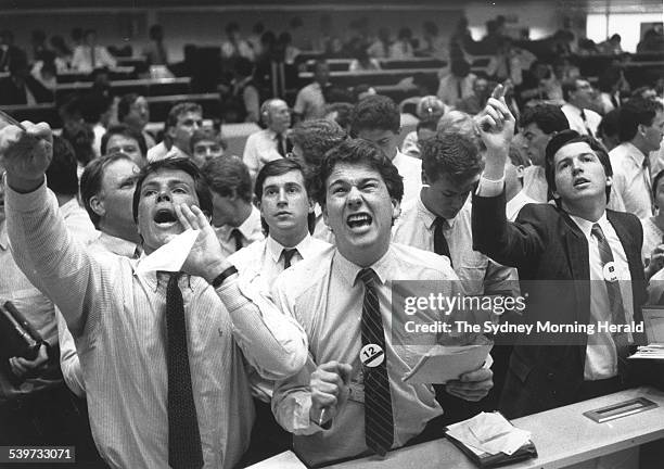 Trading at the Sydney Stock Exchange, during the 1987 stock market crash, 20 October 1987. SMH Picture by ANTON CERMAK