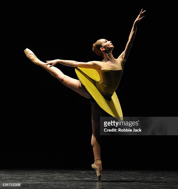 Evgenya Obraztsova performs in the Mariinsky Ballet's production of William Forsythe's "Vertiginous Thrill of Exactitude" at Sadlers Wells Theatre in...