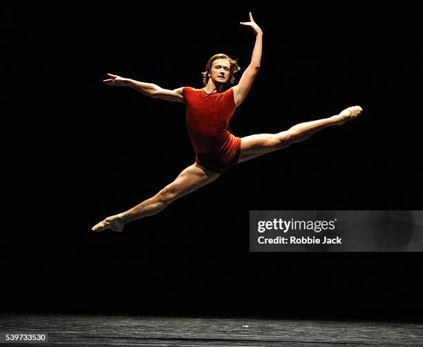 Maksim Zyuzin performs in the Mariinsky Ballet's production of William Forsythe's "Vertiginous Thrill of Exactitude" at Sadlers Wells Theatre in...