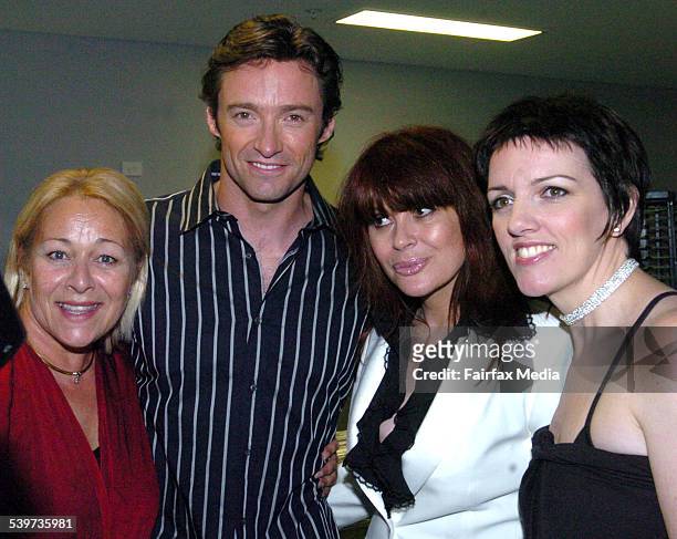 Colleen Hewett, Hugh Jackman, Chrissy Amphlett and Angela Toohey at 'The Boy From Oz' showcase, Hilton Hotel, 13 February 2006. SHD Picture by JANIE...