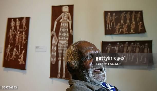 Aboriginal artists from all over Australia in Melbourne for the opening of Land Marks exhibition at NGV in Federation Square. Bardayal Lofty...