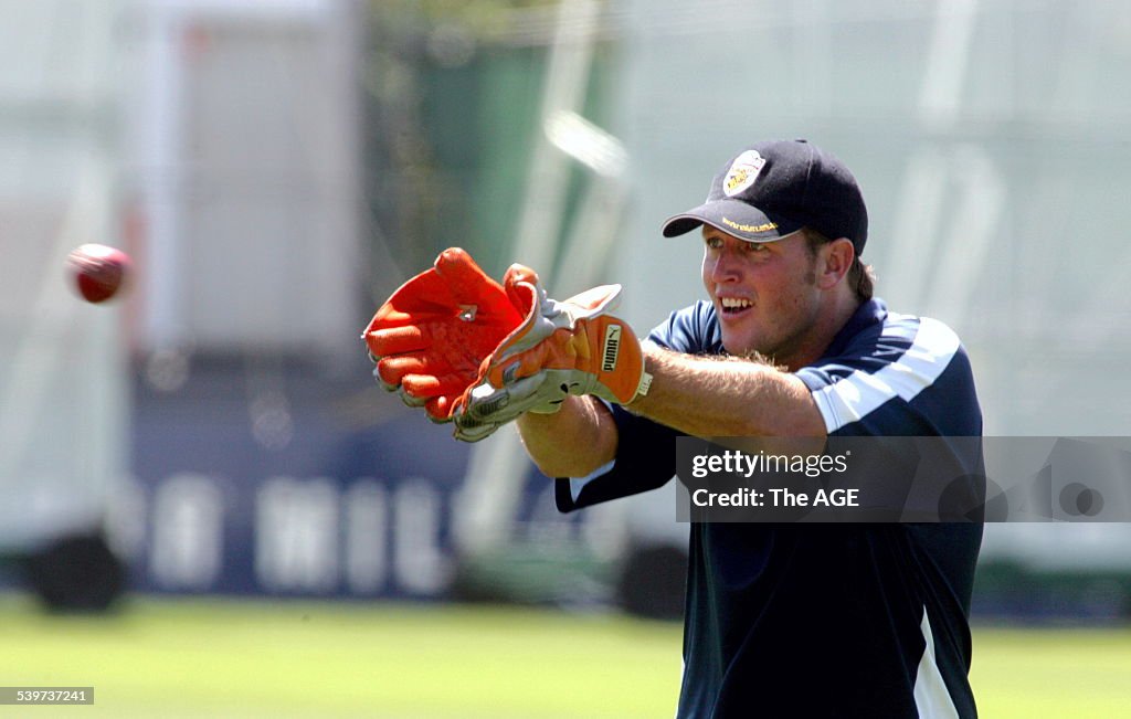 Bushranger training a new wicket keeper, Nathan Pilon, at Juction Oval on 28th F