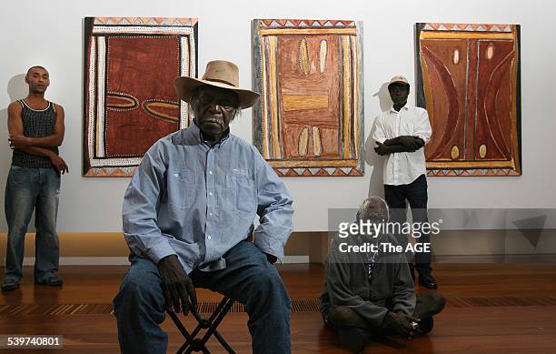 Aboriginal artists from all over Australia in Melbourne today for the opening of Land Marks exhibition at NGV in Federation Square. Artist, Mick...