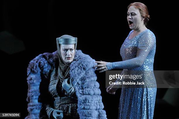 Anja Kampe as Isolde and Sarah Connolly as Brangane in the production of Richard Wagner's opera "Tristan Und Isolde", conducted by Vladimir Jurowski...