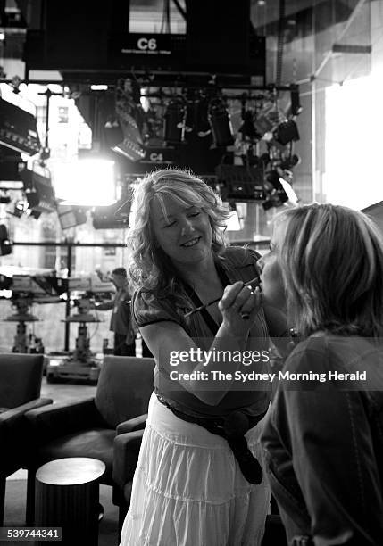 Make-up artist Helen Dowsley with Melissa Doyle from Sunrise, 11 October 2005. SMH Picture by SAHLAN HAYES