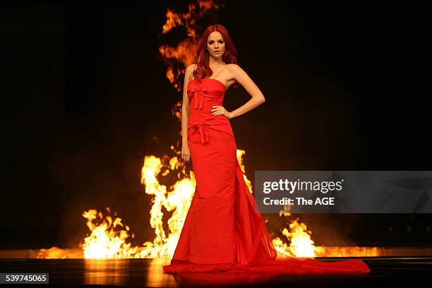 Exclusive preview picture for Myer fashion week. Model Tiah Eckhardt wearing a Valentino red dress. 27th Feb 2006 THE AGE NEWS Picture by WAYNE TAYLOR