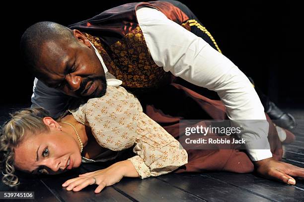 Lenny Henry as Othello and Jessica Harris as Desdemona in William Shakespeare's "Othello" ,directed by Barrie Rutter at the Trafalgar Studios in...