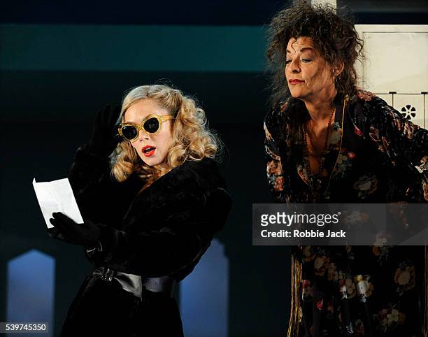 Anna Friel as Holly Golightly and Suzanne Bertish as Madame Spanella in a stage adaptation of Truman Capote's "Breakfast at Tiffany's".directed by...