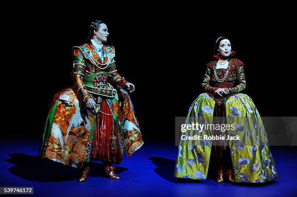 Christopher Ainslie as Artaxerxes and Rebecca Bottone as Semira in the Royal Opera's production of Thomas Arne's "Artaxerxes", directed by Martin...