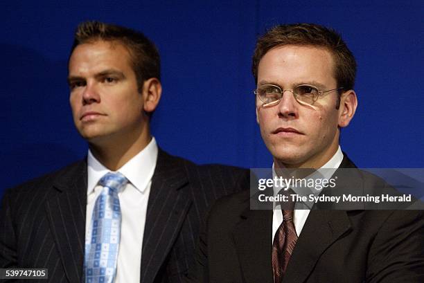 Lachlan and James Murdoch at The News Corporation's AGM in Adelaide, 9 October 2002. SMH Picture by PETER MATHEW