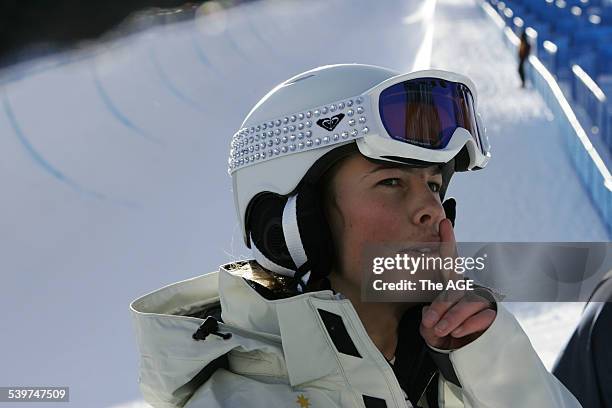 Winter Olympics Snowboarder Torah Bright training at Bardonecchia, on 7 February 2006. THE AGE SPORT Picture by TIM CLAYTON