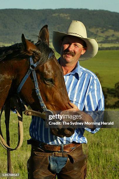 Horse trainer, Greg Bennett, after conditioning work on racehorse Donna Uccello on his property in Middlebrook near Scone in country NSW. Greg broke...