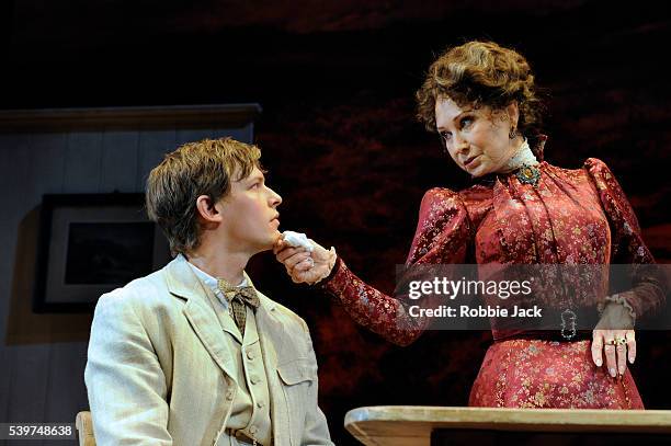 Felicity Kendal as Mrs Warren and Max Bennett as Frank Gardner in the production of George Bernard Shaw's "Mrs Warren's Profession" directed by...
