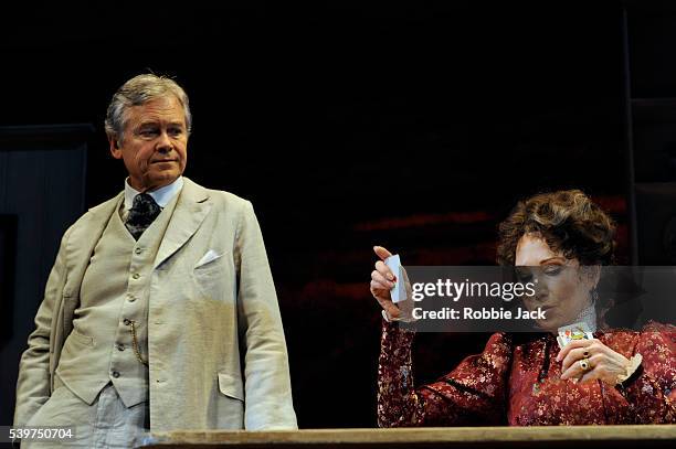 Felicity Kendal as Mrs Warren and David Yelland as Sir George Crofts in the production of George Bernard Shaw's "Mrs Warren's Profession" directed by...