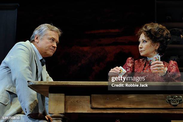 Felicity Kendal as Mrs Warren and David Yeland as Sir George Crofts in the production of George Bernard Shaw's "Mrs Warren's Profession" directed by...