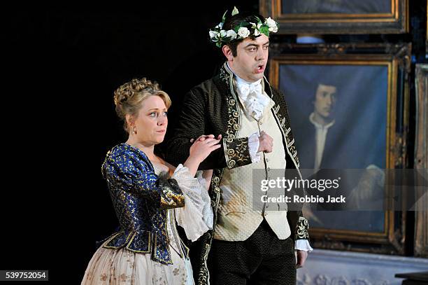 Sophie Evans as Susanna and James Oldfield as Figaro in Garsington Opera's production of Wolfgang Amadeus Mozart's "Le Nozze Di Figaro" directed by...