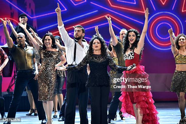 Gloria Estefan and Ana Villafane perform 'On Your Feet!' onstage during the 70th Annual Tony Awards at The Beacon Theatre on June 12, 2016 in New...