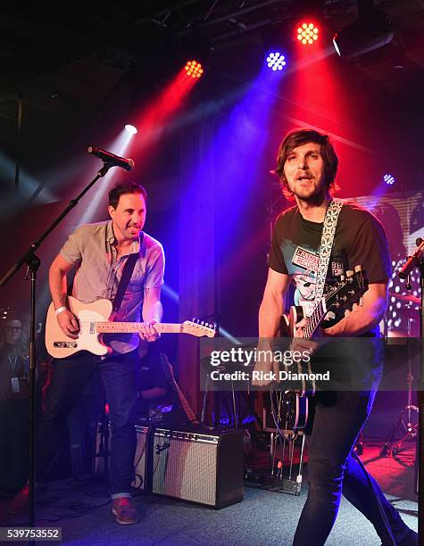 Guitarist of the Year Derek Wells joins Charlie Worsham on stage during Charlie Worsham's Midnight Jam - Day 3 on June 10, 2016 in Nashville,...