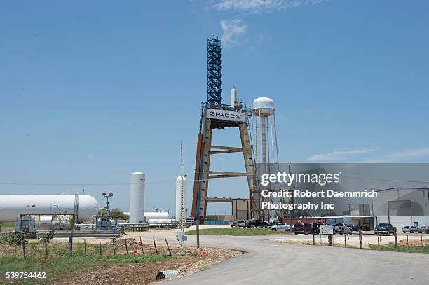 The SpaceX facility in McGregor, Texas where a rocket test stand juts skyward that will be used for future tests of private launch vehicles by...