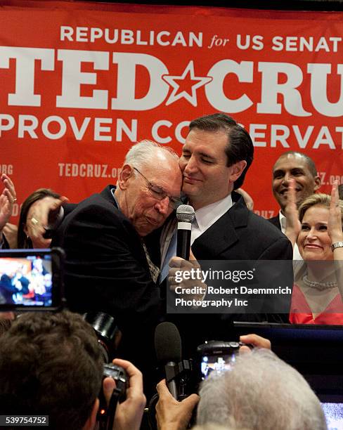 Challenger Ted Cruz gives a victory speech to cheering Texas supporters following his upset victory over Republican favorite David Dewhurst in a...