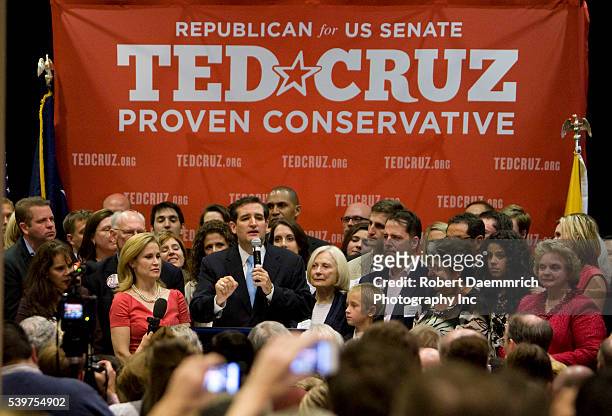 Tea Party favorite Ted Cruz of Houston talks to supporters after his upset victory of Texas Lt. Governor David Dewhurst in the Republican U.S. Senate...