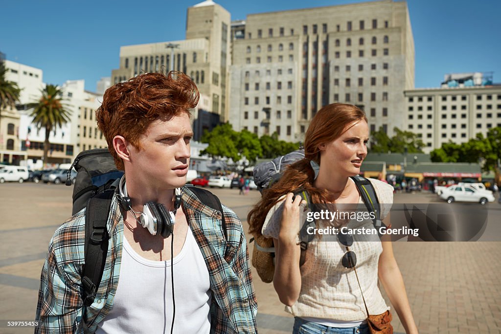 Young couple backpacking