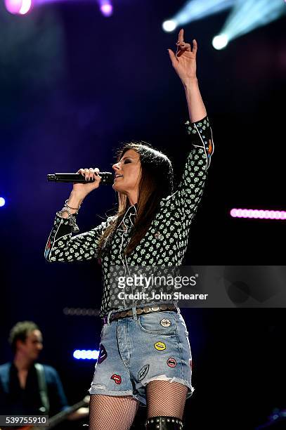Singer Karen Fairchild of Little Big Town performs onstage during 2016 CMA Festival - Day 4 at Nissan Stadium on June 12, 2016 in Nashville,...