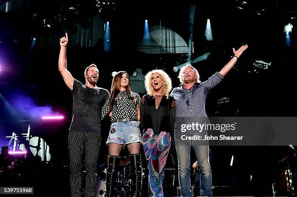 Jimi Westbrook, Karen Fairchild, Kimberly Schlapman, and Phillip Sweet of Little Big Town perform onstage during 2016 CMA Festival - Day 4 at Nissan...